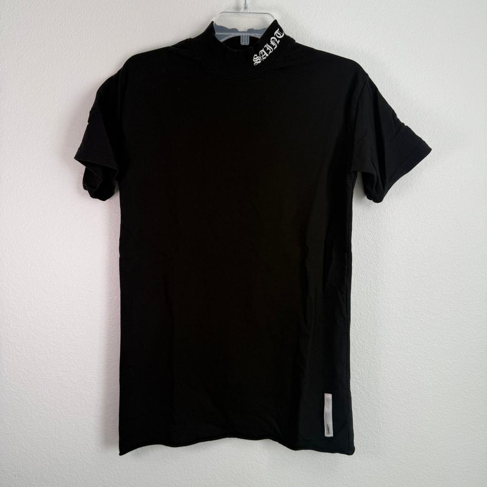 Saint Morta Old English Mock Neck T-Shirt Size Small S Mens Black Streetwear